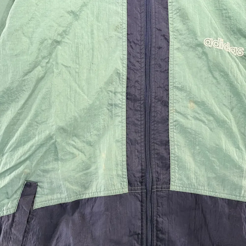 Vintage Adidas Windbreaker Jacket Men's XL Blue Full Zip Embroidered Trefoil 80s
